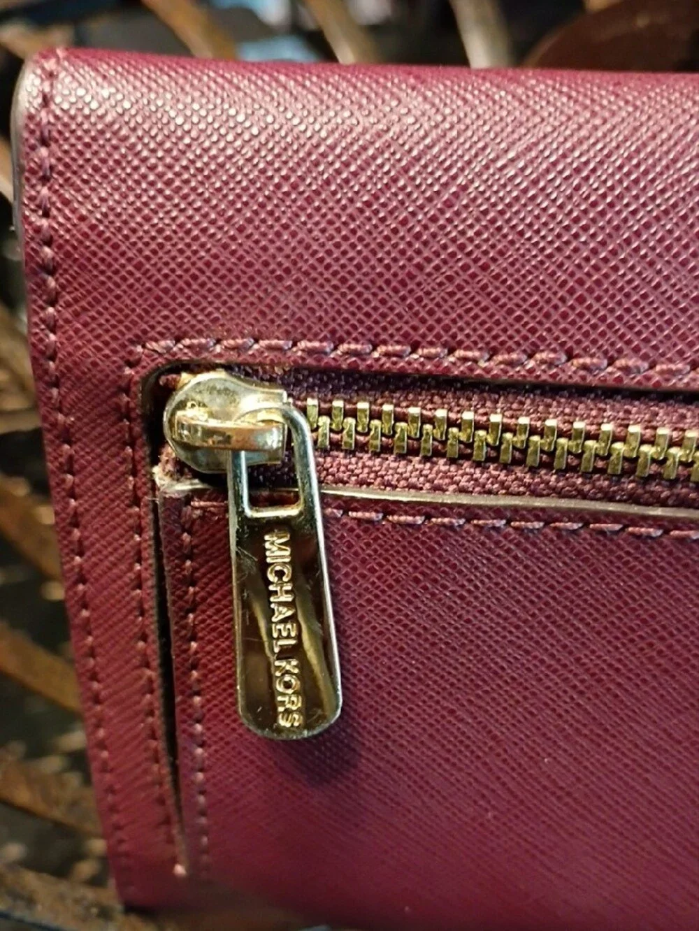 Michael Kors Saffiano Wallet in Plum with Gold Logo